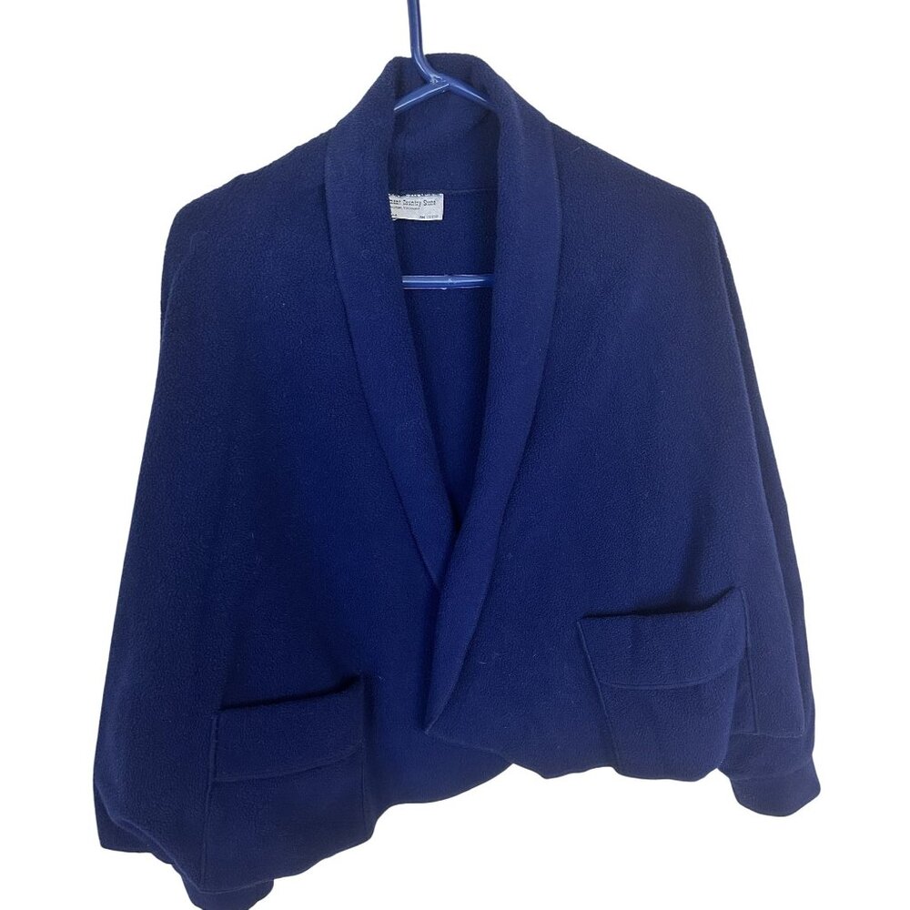 The Vermont Country Store Womens Blue Fleece Shawl Cardigan Large Loungewear